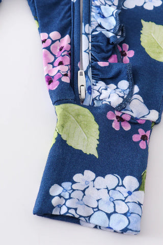 Navy floral print bamboo zipper baby romper, A Blissfully Beautiful Boutique - A Blissfully Beautiful Boutique
