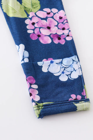 Navy floral print bamboo zipper baby romper, A Blissfully Beautiful Boutique - A Blissfully Beautiful Boutique