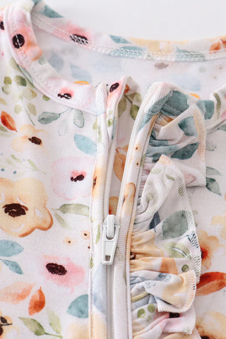 Nutral floral print bamboo zipper baby romper, A Blissfully Beautiful Boutique - A Blissfully Beautiful Boutique