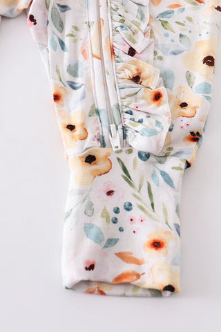 Nutral floral print bamboo zipper baby romper, A Blissfully Beautiful Boutique - A Blissfully Beautiful Boutique