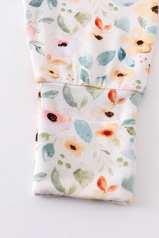 Nutral floral print bamboo zipper baby romper, A Blissfully Beautiful Boutique - A Blissfully Beautiful Boutique