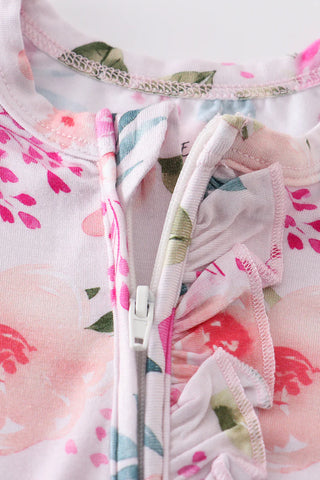 Pink floral print bamboo zipper baby romper, A Blissfully Beautiful Boutique - A Blissfully Beautiful Boutique