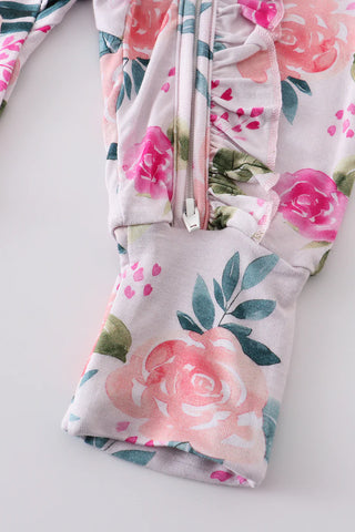 Pink floral print bamboo zipper baby romper, A Blissfully Beautiful Boutique - A Blissfully Beautiful Boutique