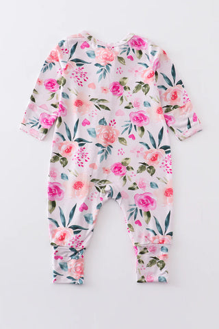 Pink floral print bamboo zipper baby romper, A Blissfully Beautiful Boutique - A Blissfully Beautiful Boutique