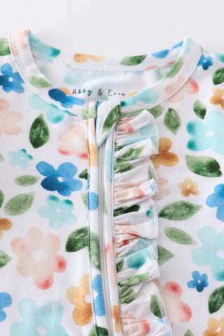 Blue floral print bamboo zipper baby romper, A Blissfully Beautiful Boutique - A Blissfully Beautiful Boutique