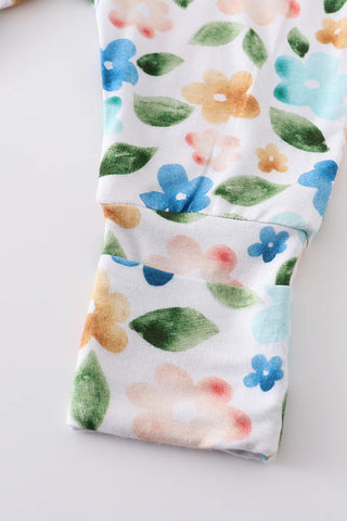 Blue floral print bamboo zipper baby romper, A Blissfully Beautiful Boutique - A Blissfully Beautiful Boutique