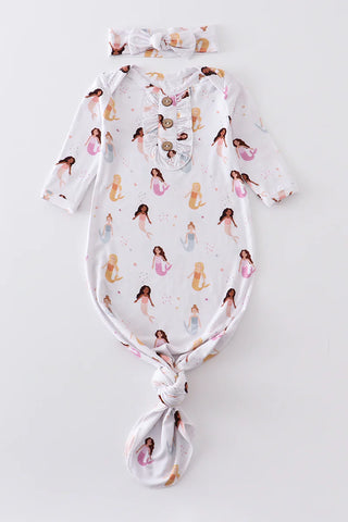Mermaid print bamboo baby gown - 0-3M, A Blissfully Beautiful Boutique - A Blissfully Beautiful Boutique