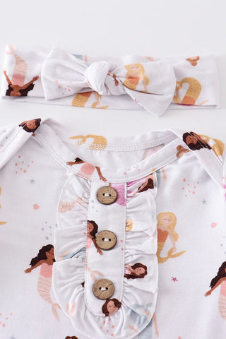 Mermaid print bamboo baby gown - 0-3M, A Blissfully Beautiful Boutique - A Blissfully Beautiful Boutique