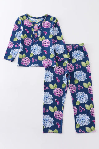 Navy floral print bamboo pajamas set, A Blissfully Beautiful Boutique - A Blissfully Beautiful Boutique