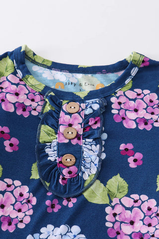 Navy floral print bamboo pajamas set, A Blissfully Beautiful Boutique - A Blissfully Beautiful Boutique