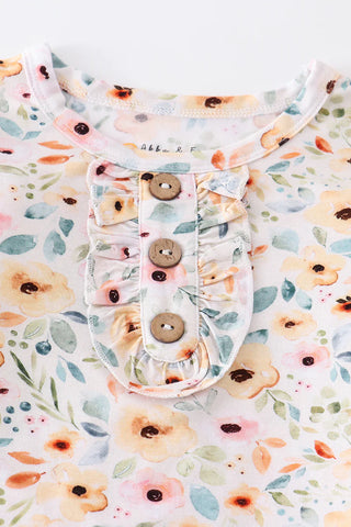 Mustard floral print bamboo pajamas set, A Blissfully Beautiful Boutique - A Blissfully Beautiful Boutique