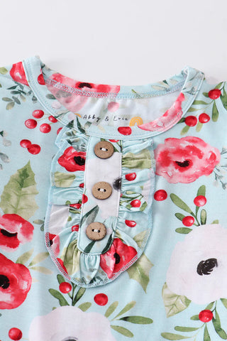 Red floral print bamboo pajamas set, A Blissfully Beautiful Boutique - A Blissfully Beautiful Boutique