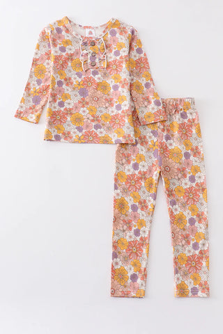 Retro pink floral print bamboo pajamas set, A Blissfully Beautiful Boutique - A Blissfully Beautiful Boutique