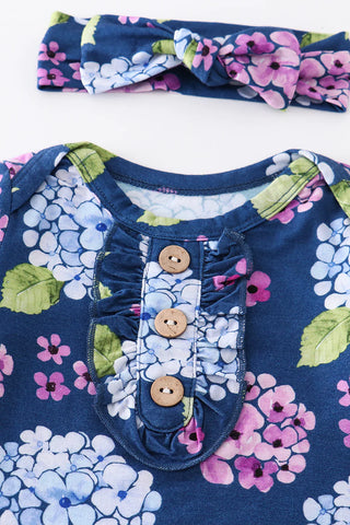 Navy floral print bamboo baby gown, A Blissfully Beautiful Boutique - A Blissfully Beautiful Boutique