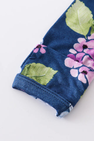 Navy floral print bamboo baby gown, A Blissfully Beautiful Boutique - A Blissfully Beautiful Boutique