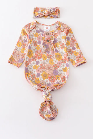 Mustard floral hairband bamboo baby gown, A Blissfully Beautiful Boutique - A Blissfully Beautiful Boutique