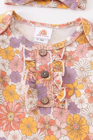 Mustard floral hairband bamboo baby gown, A Blissfully Beautiful Boutique - A Blissfully Beautiful Boutique