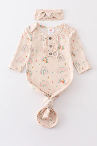 Rainbow print hairband bamboo baby gown, A Blissfully Beautiful Boutique - A Blissfully Beautiful Boutique