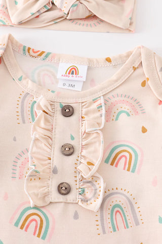 Rainbow print hairband bamboo baby gown, A Blissfully Beautiful Boutique - A Blissfully Beautiful Boutique