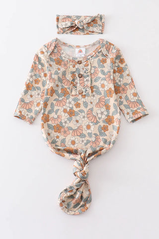 Floral print hairband bamboo baby gown, A Blissfully Beautiful Boutique - A Blissfully Beautiful Boutique