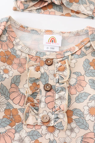 Floral print hairband bamboo baby gown, A Blissfully Beautiful Boutique - A Blissfully Beautiful Boutique