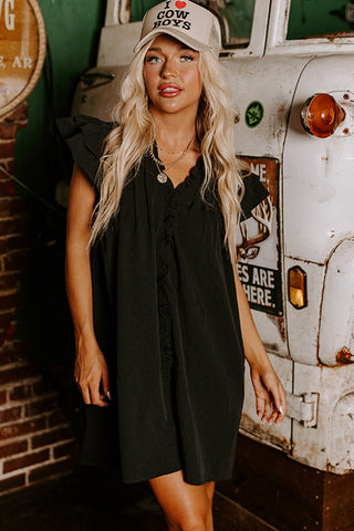 Black Ruffle Sleeve V Neck Frilled Shift Dress, A Blissfully Beautiful Boutique - A Blissfully Beautiful Boutique