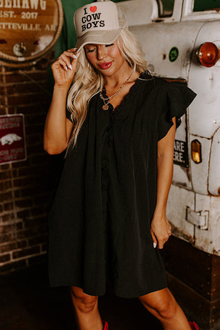 Black Ruffle Sleeve V Neck Frilled Shift Dress, A Blissfully Beautiful Boutique - A Blissfully Beautiful Boutique