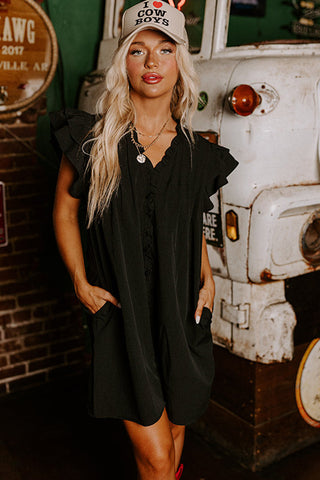 Black Ruffle Sleeve V Neck Frilled Shift Dress, A Blissfully Beautiful Boutique - A Blissfully Beautiful Boutique