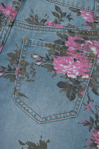 Sky Blue Garden Floral Print Bootcut Jeans, Dear-Lover Dropshipping - A Blissfully Beautiful Boutique