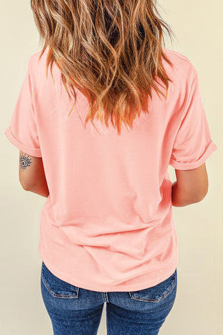 Pink Casual Plain Crew Neck Tee, A Blissfully Beautiful Boutique - A Blissfully Beautiful Boutique