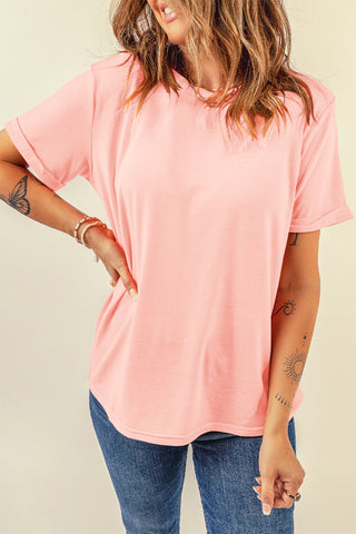 Pink Casual Plain Crew Neck Tee, A Blissfully Beautiful Boutique - A Blissfully Beautiful Boutique