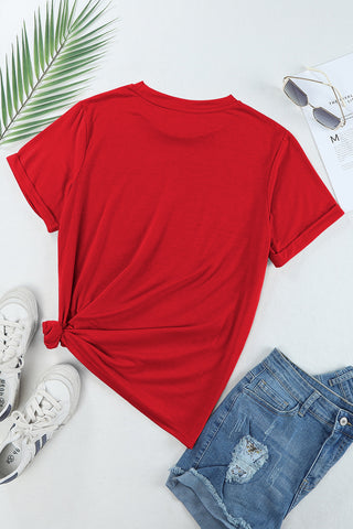 Red Casual Plain Crew Neck Tee, A Blissfully Beautiful Boutique - A Blissfully Beautiful Boutique