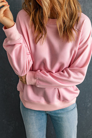 Pink Solid Classic Crewneck Pullover Sweatshirt, A Blissfully Beautiful Boutique - A Blissfully Beautiful Boutique