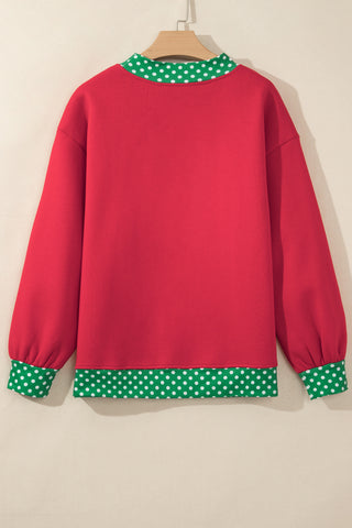 Burgundy Colorblock Polka Dot Contrast Trim Oversized Sweatshirt