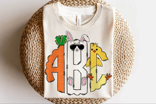 Easter Carrot Bunny Rabbit and Chick Monogram Graphic Tee, Merch Girls - A Blissfully Beautiful Boutique