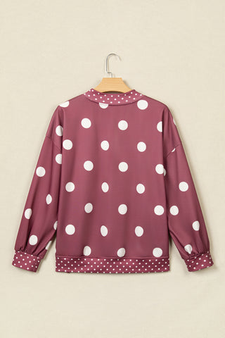 Pink Polka Dot Print Contrast Detail Oversized Tunic Sweatshirt
