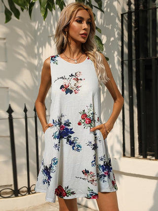 Printed Round Neck Sleeveless Dress with Pockets, Trendsi - A Blissfully Beautiful Boutique