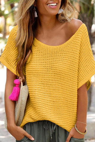 Ginger Solid Loose Knit Short Dolman Sleeve Sweater, A Blissfully Beautiful Boutique - A Blissfully Beautiful Boutique