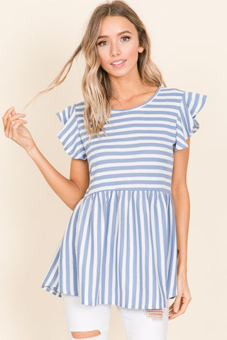 BOMBOM Striped Round Neck Blouse, Trendsi - A Blissfully Beautiful Boutique