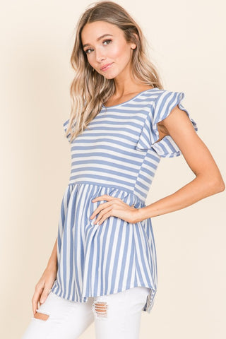 BOMBOM Striped Round Neck Blouse, Trendsi - A Blissfully Beautiful Boutique