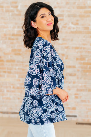Dreamer Peplum Top in Navy and Pink Paisley, Ave Shops - A Blissfully Beautiful Boutique