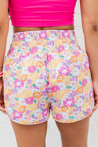 Pink Boho Floral Shirred High Waist Casual Shorts, A Blissfully Beautiful Boutique - A Blissfully Beautiful Boutique