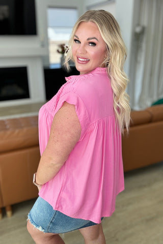 Pleat Detail Button Up Blouse in Pink Cosmos, Ave Shops - A Blissfully Beautiful Boutique