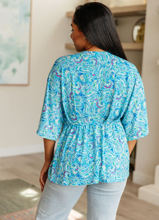 Dreamer Peplum Top in Blue and Teal Paisley, Ave Shops - A Blissfully Beautiful Boutique