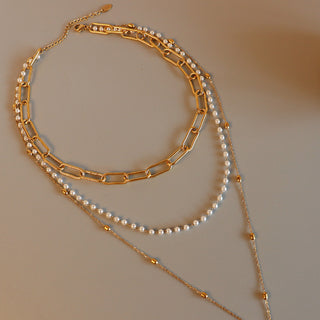 Synthetic Pearl Titanium Steel Three-Layered Necklace, Trendsi - A Blissfully Beautiful Boutique
