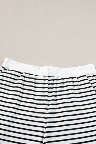 White Stripe Contrast Edge Tee and Shorts Set, A Blissfully Beautiful Boutique - A Blissfully Beautiful Boutique