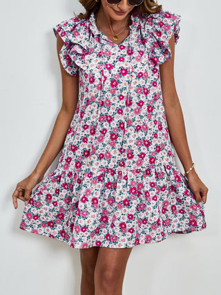 Tied Floral Cap Sleeve Mini Dress, Trendsi - A Blissfully Beautiful Boutique