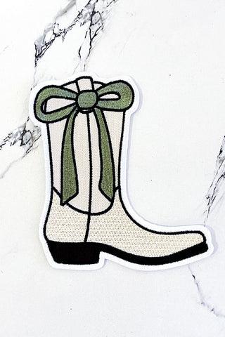 Boot & Bow Embroidered Patch, Nash Grey Wholesale - A Blissfully Beautiful Boutique
