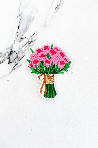 Rose Bouquet Embroidered Patch, Nash Grey Wholesale - A Blissfully Beautiful Boutique