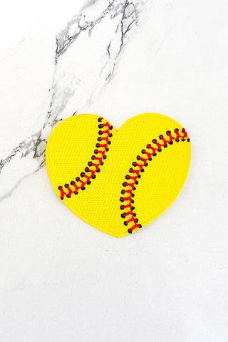 Softball Heart Embroidered Patch, Nash Grey Wholesale - A Blissfully Beautiful Boutique